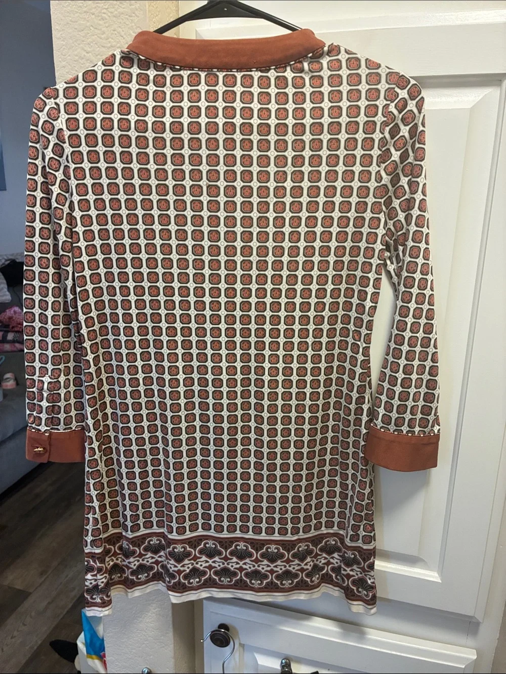Tory Burch 100% silk brown and Cream Geo-Print Tunic